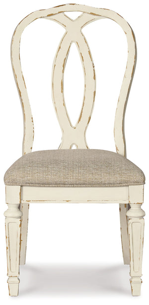 Realyn - Silla lateral tapizada para comedor (juego de 2) - Respaldo de listones - Blanco decapado