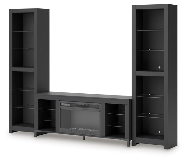 Centro de entretenimiento Cayberry de 3 piezas con chimenea eléctrica - Negro