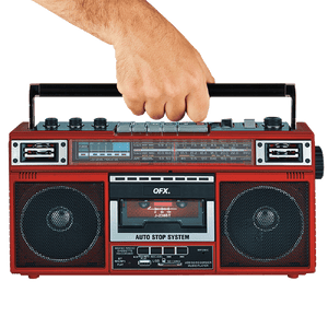 QFX - RECHARGEABLE CASSETTE AM/FM/SW1-2 RADIO BLUETOOTH BOOMBOX WITH USB RECORDING - Red