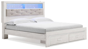 Altyra - Cama tapizada King con librero y almacenamiento - Blanco
