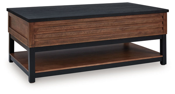 Kallari - Mesa de centro con tablero elevable - Marrón cálido / Negro