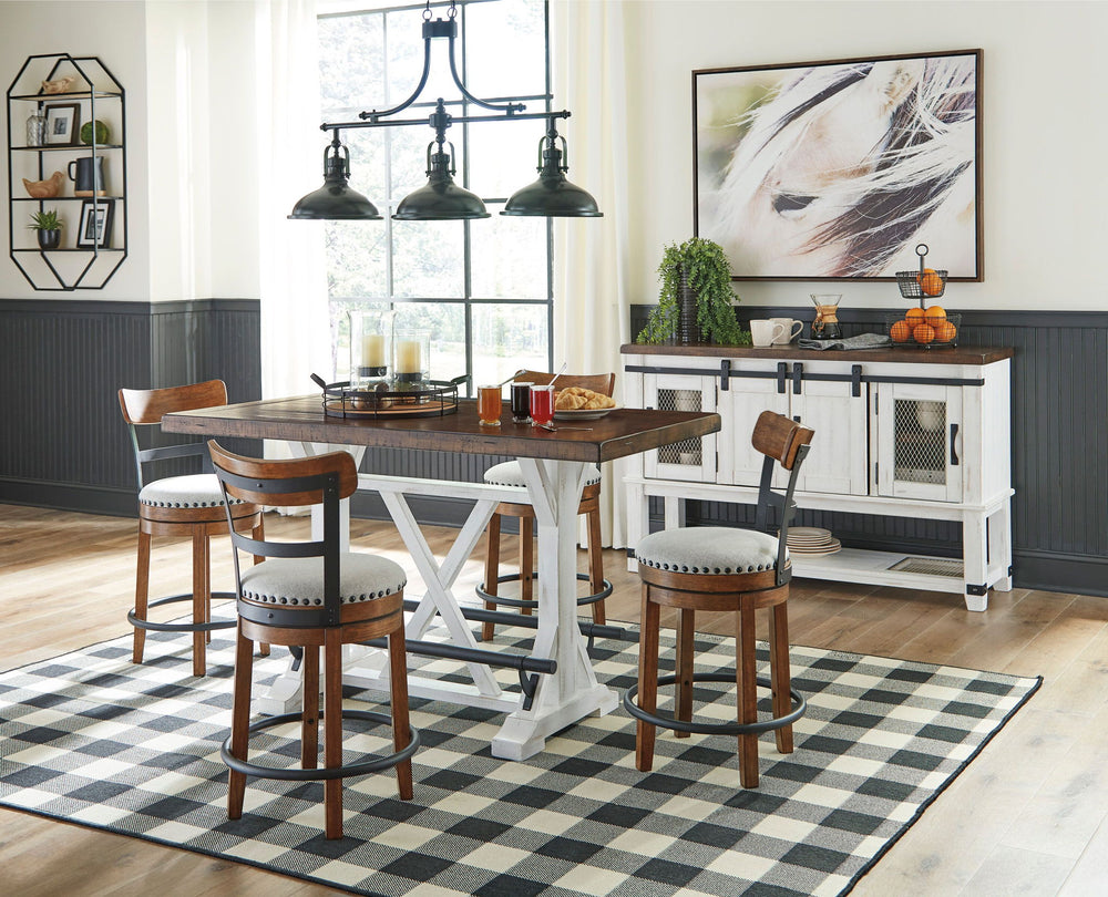 Valebeck - Counter Height Table Set #6pc.table,4swivelbarstools,server