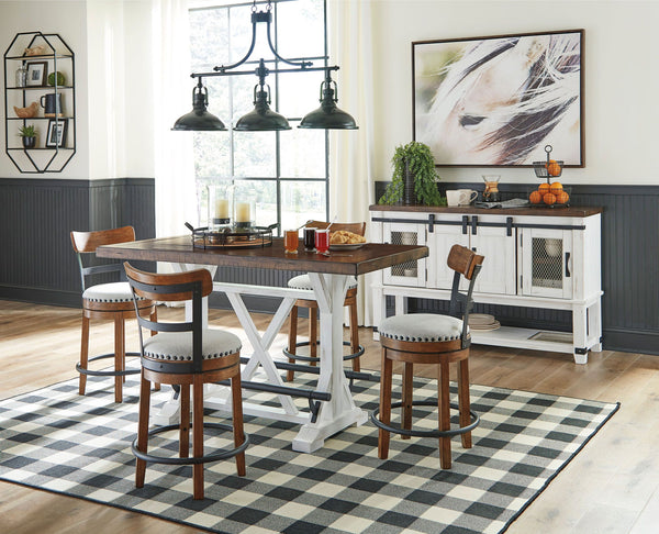 Valebeck - Counter Height Table Set #6pc.table,4upholsteredbarstools,server