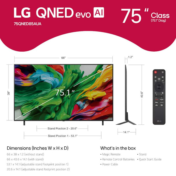 LG - 75" Class 85A Series QNED evo AI MiniLED 4K UHD Smart webOS TV (2025)