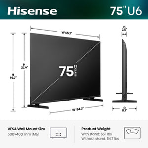 Hisense - 75" Class U6 Series MiniLED QLED UHD 4K HDR Smart Fire TV (2026)