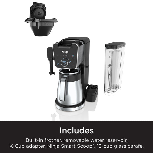 Ninja - DualBrew PRO 12-Cup Specialty Coffee System with Thermal Carafe, K-Cup Compatible, Hot Water System & Frother - Black/Silver