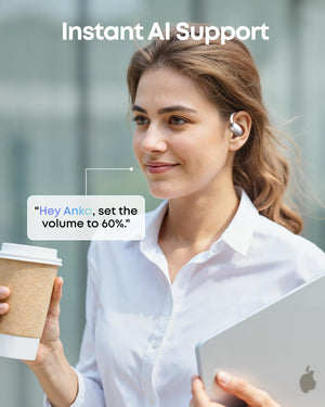 Soundcore - by Anker AeroFit 2 A.I. Assistant Open-Ear Bluetooth Headphones with Real-Time Translation and Adjustable Ear Hooks - Pearl White