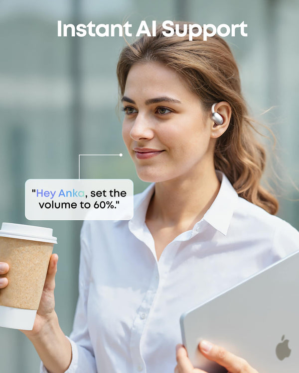 Soundcore - by Anker AeroFit 2 A.I. Assistant Open-Ear Bluetooth Headphones with Real-Time Translation and Adjustable Ear Hooks - Pearl White
