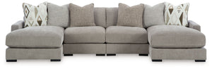 Aslan Court - 2 Pc. - 4-Piece Sofa Pit Sectional, Ottoman - Pebble