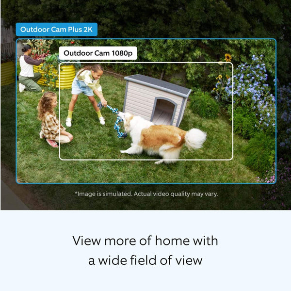 Ring - Outdoor Cam Plus, Plug-In, Wide-Angle 2K Video, Low-Light Sight for full-color night vision, Mount-anywhere versatility - White