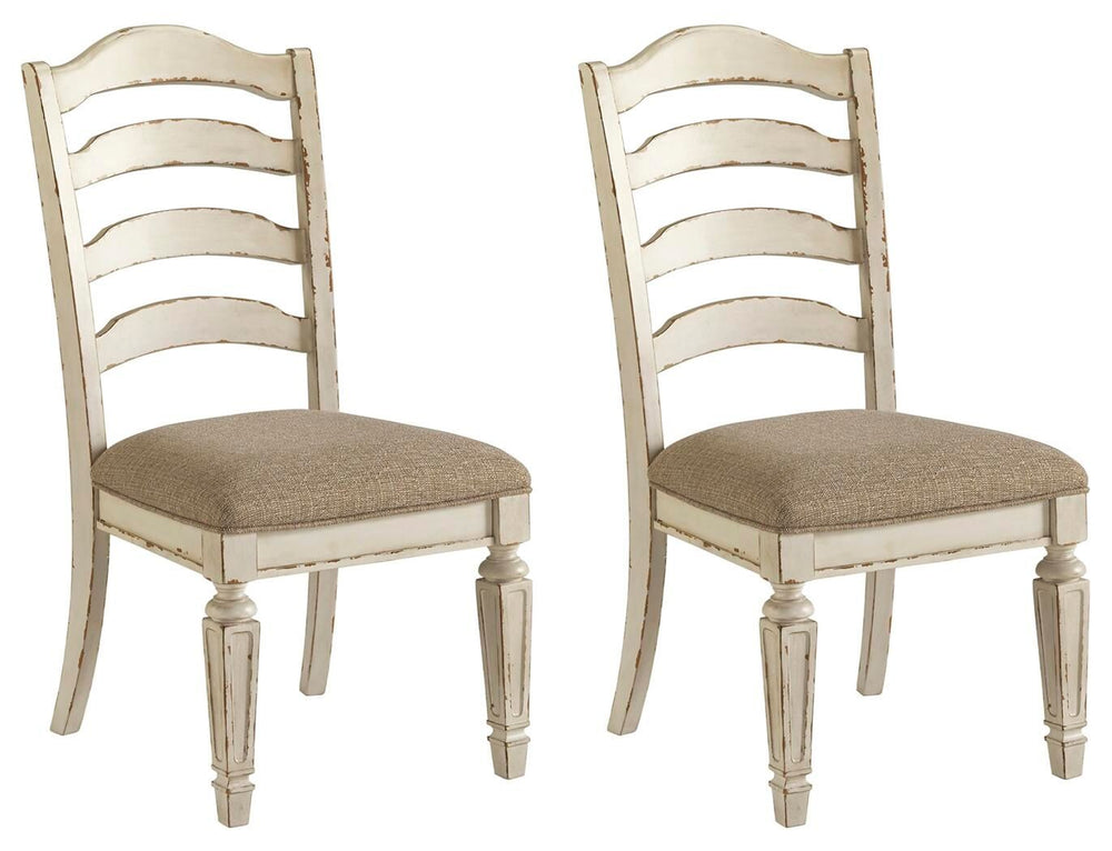 Realyn - Silla lateral tapizada (Juego de 2) - Respaldo de escalera - Blanco desconchado