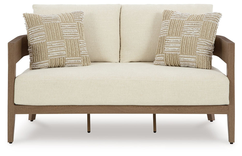 Serene Bay - Loveseat With Cushion - Dark Brown / White
