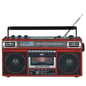 QFX - RECHARGEABLE CASSETTE AM/FM/SW1-2 RADIO BLUETOOTH BOOMBOX WITH USB RECORDING - Red