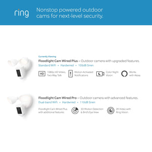 Floodlight Cam Pro with 2K Video and Ring Vision, 2 LED Lights, Dual Band Wi-Fi, and 3D Motion Detection - White