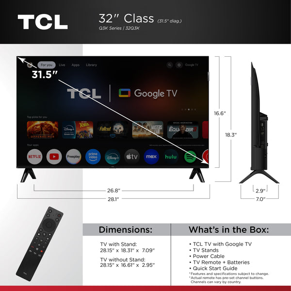 TCL - 32" Class Q3K Series 1080P FHD QLED Smart TV with Google TV (2025)