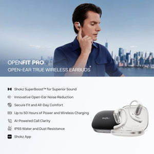 Shokz - OpenFit Pro Open-Ear True Wireless Bluetooth Active Noise Reduction Earbuds - White