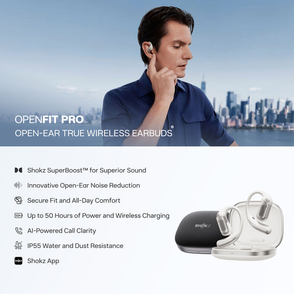 Shokz - OpenFit Pro Open-Ear True Wireless Bluetooth Active Noise Reduction Earbuds - White