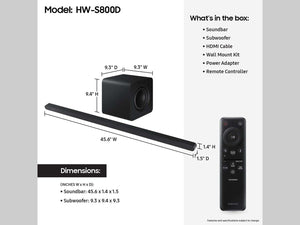 Samsung - HW-S800D 3.1.2 Channel Q-Series Ultra Slim Soundbar with Wireless Subwoofer, Dolby Atmos and Q-Symphony - Titan Black