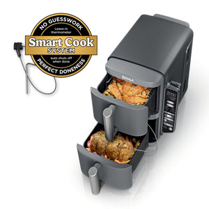 Ninja - Smart DoubleStack XL 2-Basket Air Fryer with Leave-in Thermometer, 10 QT, 6-in-1 Smart Cook System, Space Saving Design - Deep Gray