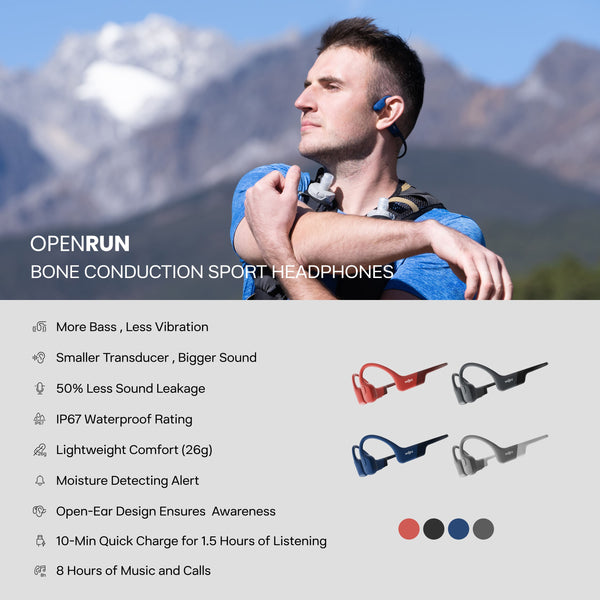 Shokz - OpenRun Wireless Bone Conduction Open-Ear Bluetooth Endurance Headphones (USB-Charging) - Blue