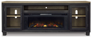 Foyland - 83" TV Stand With Electric Infrared Fireplace Insert - Black / Brown