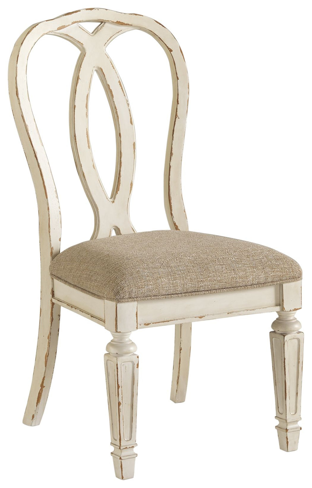 Realyn - Silla lateral tapizada para comedor (juego de 2) - Respaldo de listones - Blanco decapado