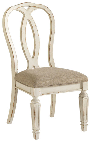 Realyn - Silla lateral tapizada para comedor (juego de 2) - Respaldo de listones - Blanco decapado