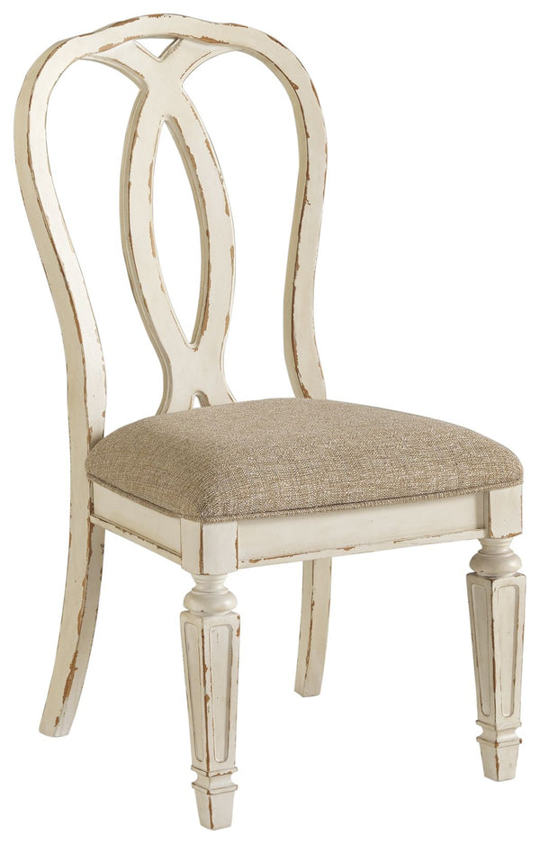 Realyn - Silla lateral tapizada para comedor (juego de 2) - Respaldo de listones - Blanco decapado