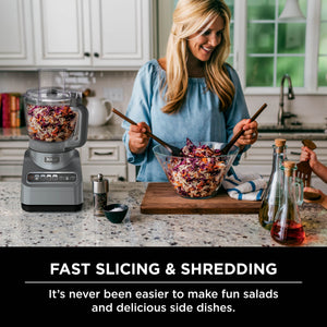 Ninja - Professional Plus Food Processor, 1000 Peak Watts, 9-Cup Capacity, 4 Auto-iQ Preset Programs - Cloud Silver