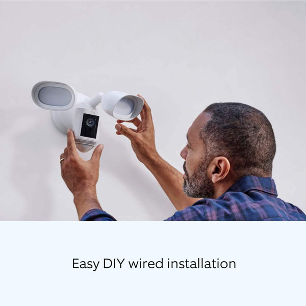 Floodlight Cam Pro with 2K Video and Ring Vision, 2 LED Lights, Dual Band Wi-Fi, and 3D Motion Detection - White