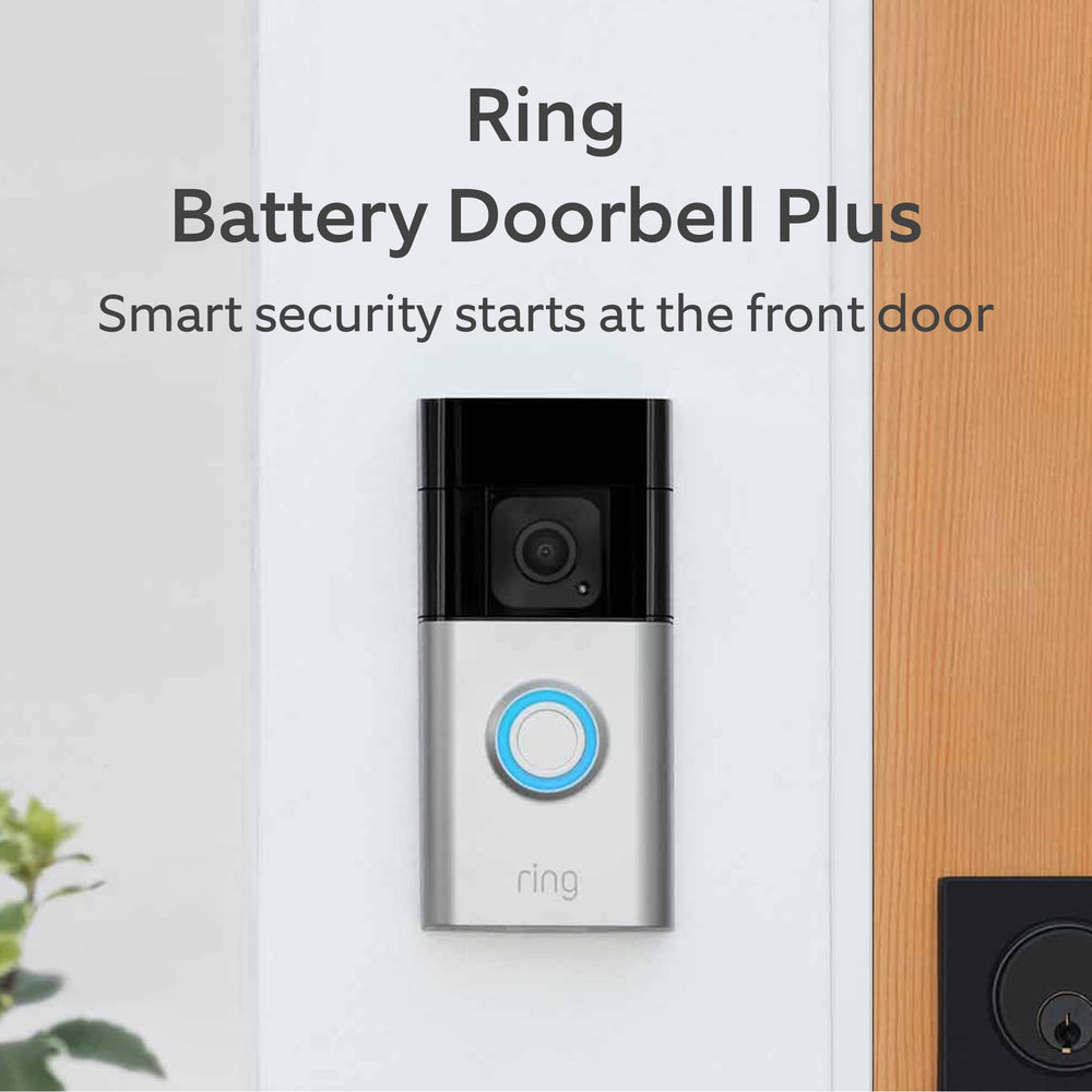 Ring - Battery Doorbell Plus Smart Wifi Video Doorbell – Battery Operated with Head-to-Toe View - Satin Nickel
