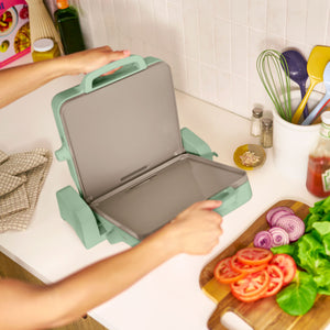 Bella - Fits-anywhere Kitchenware: 10" x 20" Fold & Store Dual Temp Electric Griddle - Seaglass