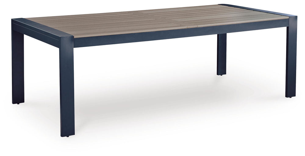 East Beach - Mesa de comedor rectangular con opción de sombrilla - Azul
