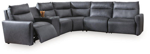 ModZ - Power Reclining Sectional #blue #6pc.powerrecliningsectionalwith2armlesschairsandaudioconsole