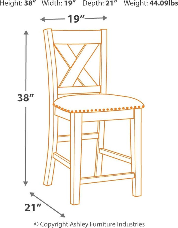 Caitbrook - Rectangular Counter Table Set #5pc.table,2upholsteredstools,2upholsteredbarstools