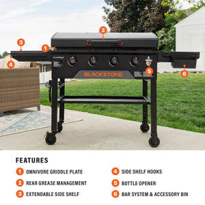 Blackstone - Original 36-in. Outdoor Omnivore Griddle with Hood and Folding Shelves - Black