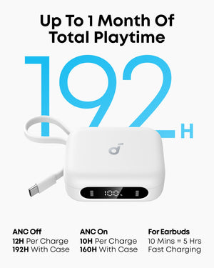 Soundcore - by Anker P41i Bluetooth Wireless In Ear Earbuds with Portable USB-C 3,000mAh Phone Charger (With Lightning Adapter) - White