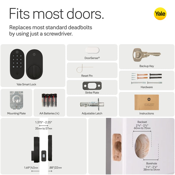 Yale - Smart Lock with Matter, Designed for Google Home; Electronic Deadbolt with Pushbutton Keypad - Matte Black