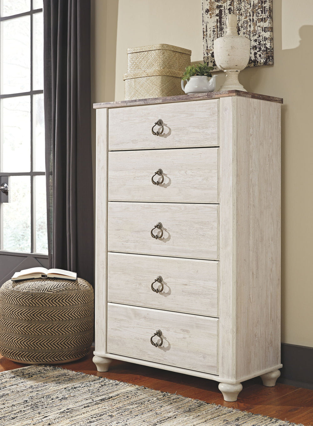 Willowton - Panel Bedroom Set #6pc.bed,dresser,mirror,chest #queen