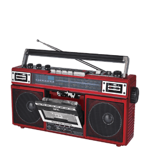 QFX - RECHARGEABLE CASSETTE AM/FM/SW1-2 RADIO BLUETOOTH BOOMBOX WITH USB RECORDING - Red