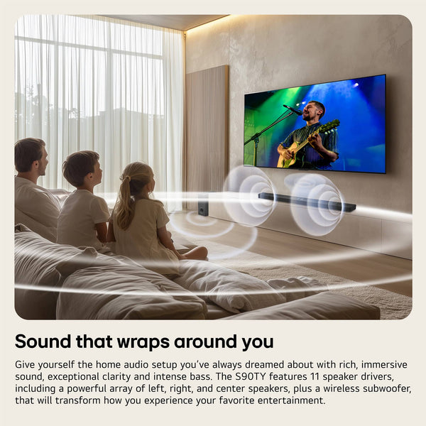 LG - 5.1.3-Channel S90TY Soundbar with Wireless Subwoofer, Dolby Atmos, WOW Orchestra - Black