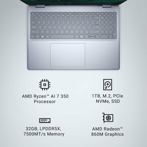 Dell - Plus - 16" 2K Touchscreen Laptop - AMD Ryzen AI 300 Series AI 7 350 2025 - 32GB Memory - 1TB Storage - Copilot+ PC - Ice Blue
