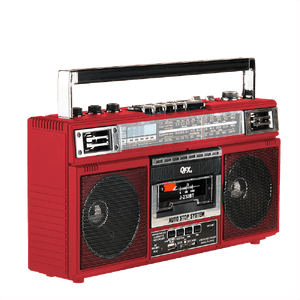 QFX - RECHARGEABLE CASSETTE AM/FM/SW1-2 RADIO BLUETOOTH BOOMBOX WITH USB RECORDING - Red