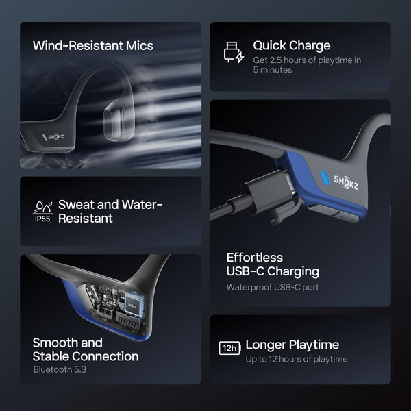 Shokz - OpenRun Pro 2 Wireless Bone Conduction Open-Ear Bluetooth Sports Headphones - Steel Blue