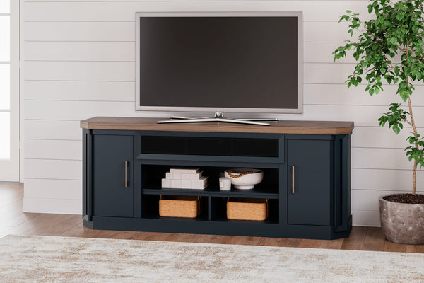 Landocken - Mueble de TV extragrande con opción de chimenea - Marrón / Azul