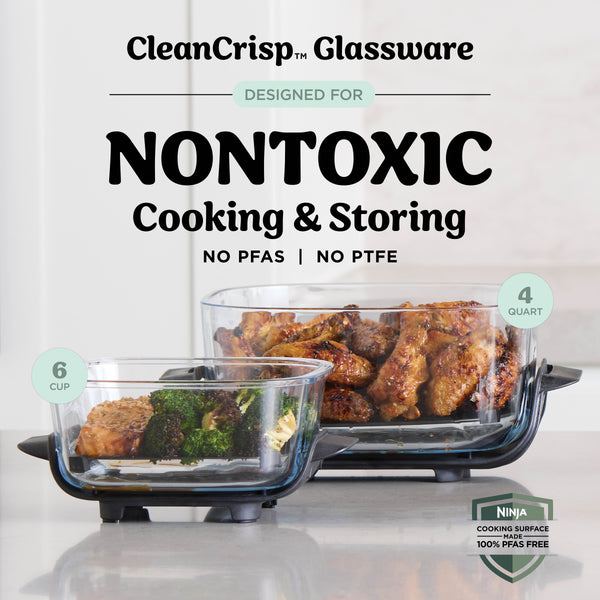Ninja - Crispi 4-in-1 Portable Glass Air Fryer Cooking System with 2 Glass Containers, Crisper Plates & Storage Lids - Sage Green