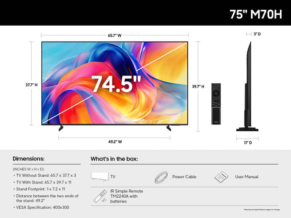 Samsung - 75" Class M70H Series Mini LED 4K UHD SamsungVision AI Smart Tizen TV (2026)