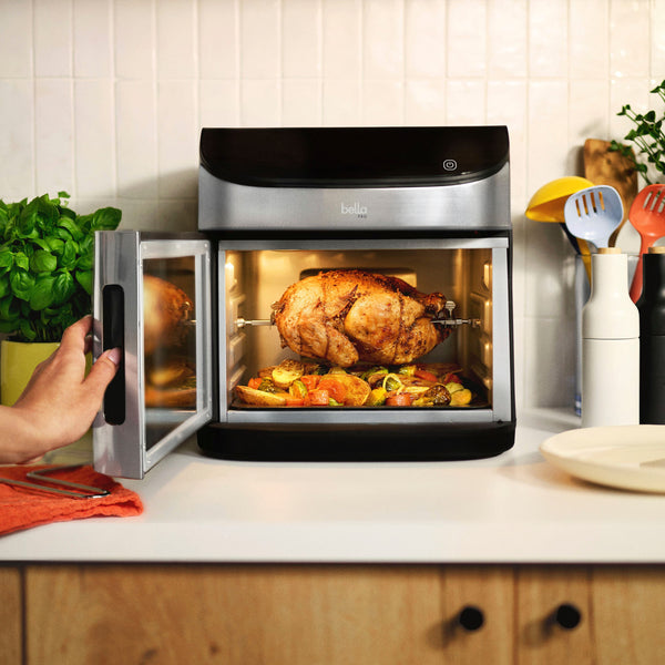 bella PRO - 12.6-qt. Air Fryer Oven: Air Fry, Roast, Broil, Bake, Dehydrate, Toast, Rotisserie + Keep Warm, Reheat & Pizza Functions - Stainless Steel