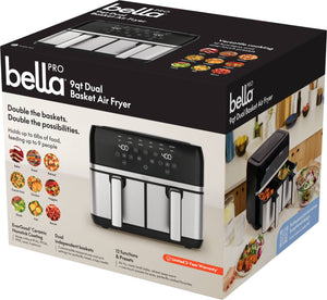 bella PRO - 9-qt. Dual Basket Air Fryer with 12 Functions & Presets - Stainless Steel