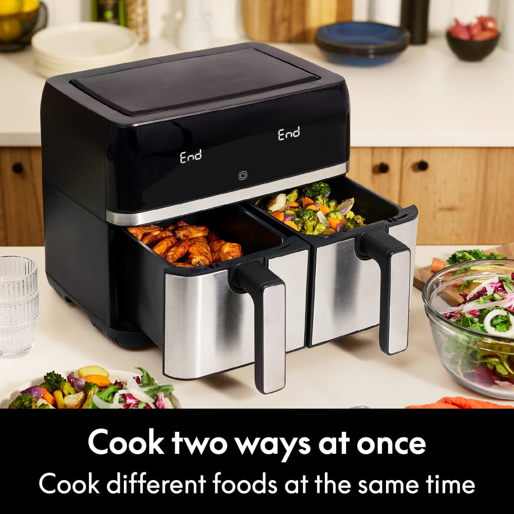 bella PRO - 9-qt. Dual Basket Air Fryer with 12 Functions & Presets - Stainless Steel